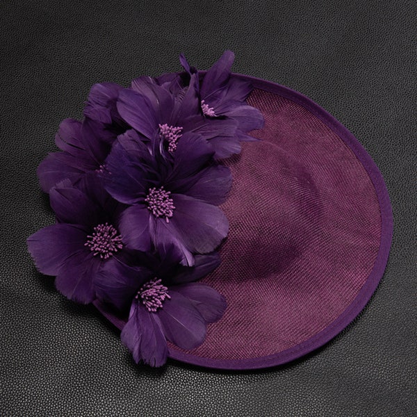 Chapeau de fascinateur de plumes de fleurs, Sinamay Derby de mariage Courses d'Ascot Cheveux Fascinator Bandeau ou pinces