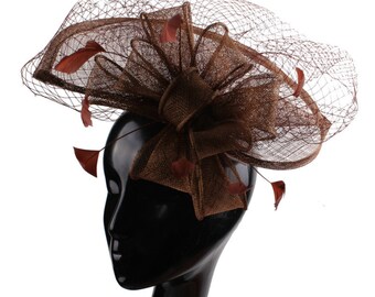 Feather Sinamay Fascinator Hat Netting Wedding Races Haar Fascinator Hoofddeksel Damesdag