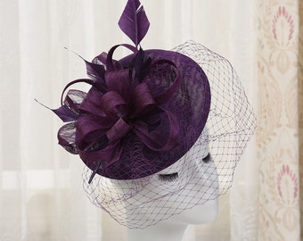 Feather Fascinator with Veil, Women's Tea Party Hat, Church Hat, Kentucky Derby Hat, Fancy Hat, Party Hat, Wedding Hat