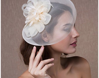 Fascinator with Veil, Women's Tea Party Hat, Church Hat, Kentucky Derby Hat, Fancy Hat, Party Hat, Wedding Hat
