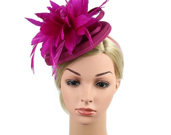 Flower Sinamay  Feather Hat Fascinator Races Wedding  Headband Hairband