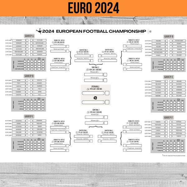 Euro 2024 | European Football Championship 2024 | Football | Soccer | A3, A4 | CET & UK Time | Wall Chart | Digital Download