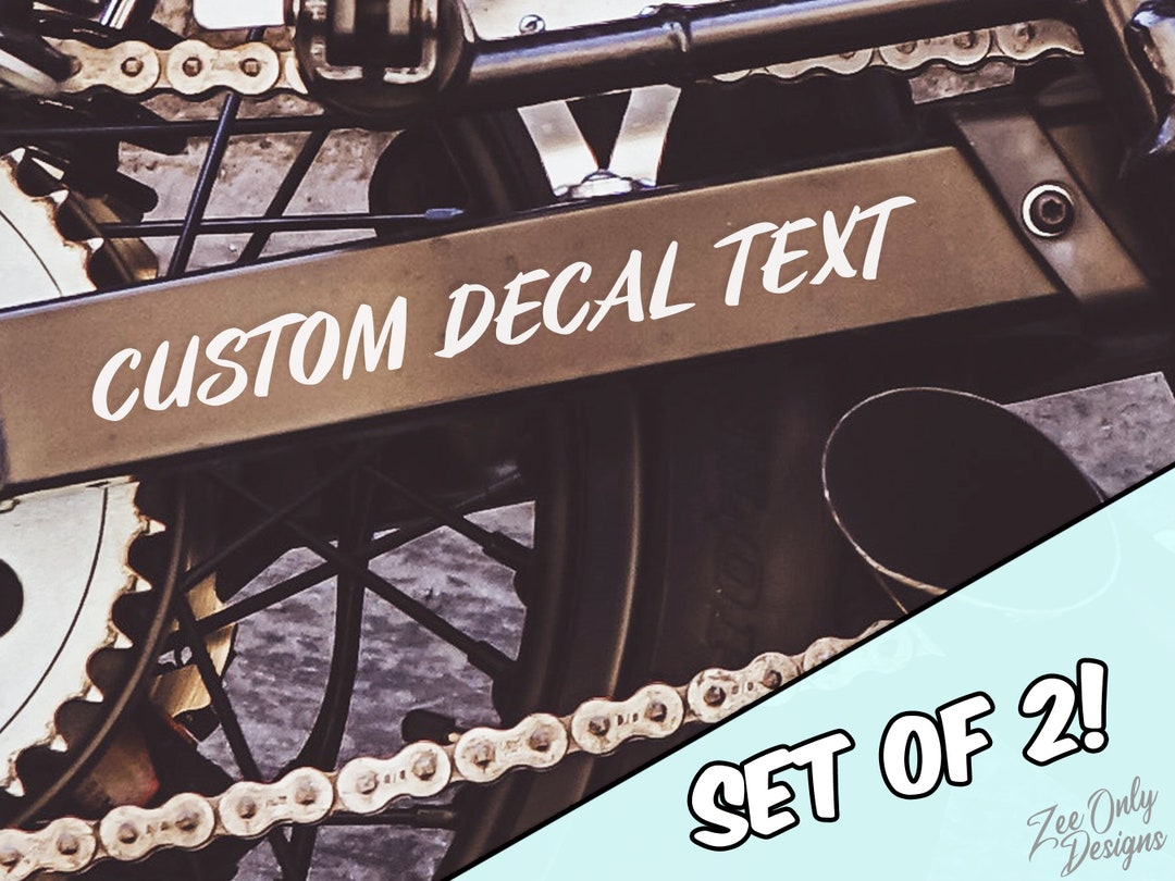 2 Motorcycle Swingarm Custom Text Vinyl Decal Custom Decal for