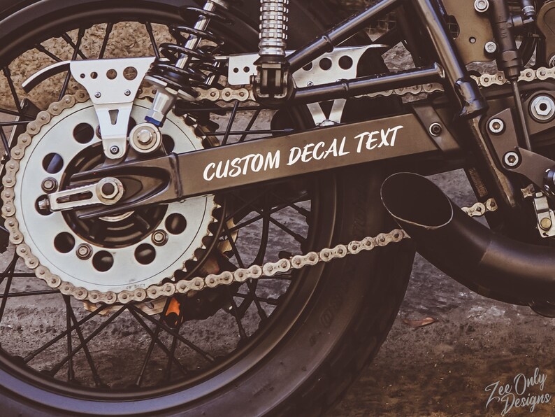 2 Motorcycle Swingarm Custom Text Vinyl Decal Custom Decal for