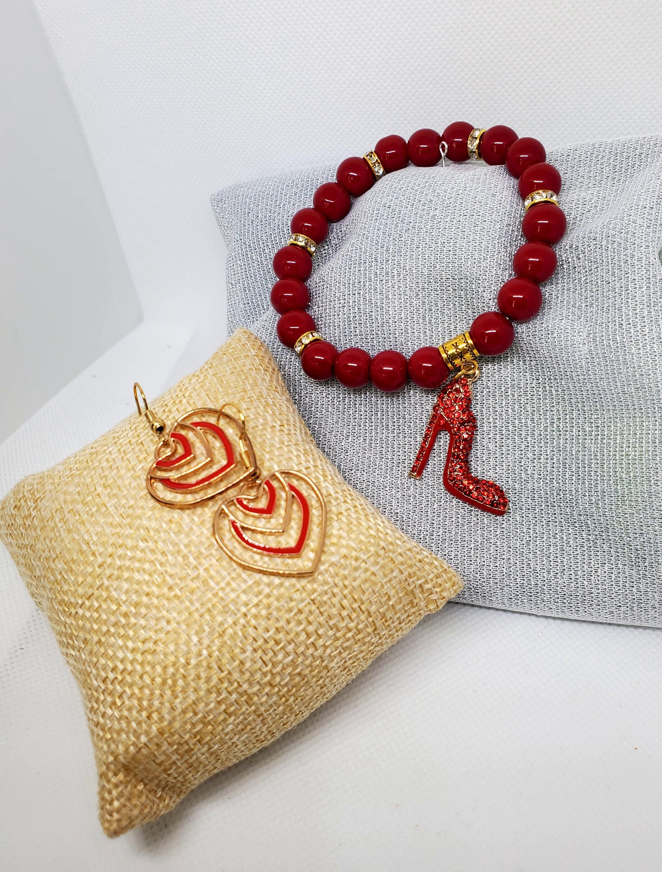 Diva Red Shoe Charm Bracelet With Earrings. Etsy