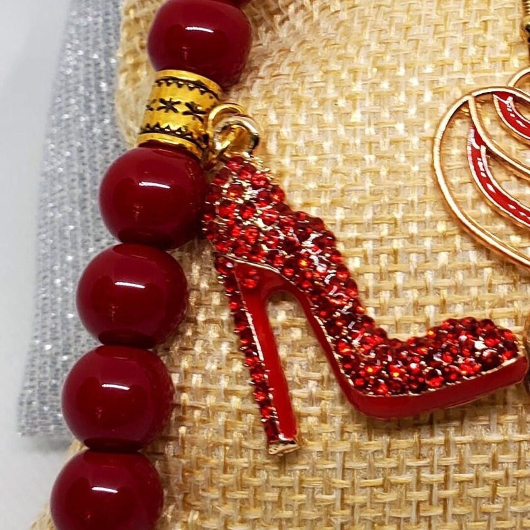 Diva Red Shoe Charm Bracelet With Earrings. Etsy