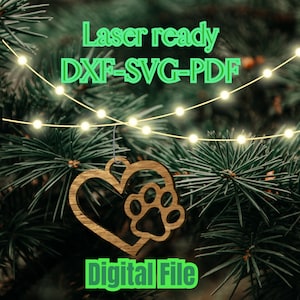 Heart Dog Paw Print Christmas Ornament SVG Files For Cricut, OMtech, 2023 Pet Dog Glowforge SVG Laser Cut Files For Christmas Decoration