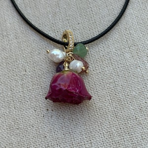 Pendant Only, handcrafted freshwater, Designer  Pearl Pendant Necklace,Top qualityReal Flower & Gemstone Pendant Necklace – Dried Rose