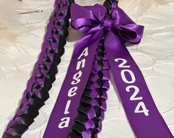 Personalized Graduation ribbon lei with bow for 2024 Graduate Lei Custom ribbon colors personalized name and date