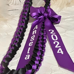 Personalized Graduation ribbon lei with bow for 2024 Graduate Lei Custom ribbon colors personalized name and date