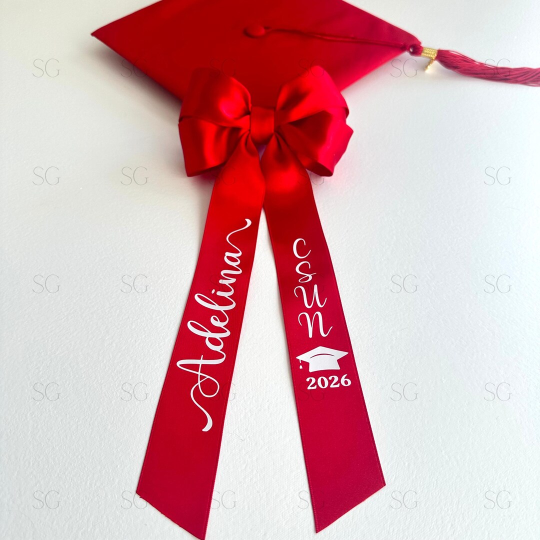 Red Coquette Graduation Cap & Hair Bow Personalized Detachable 2026 ...