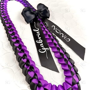 Purple and Black Graduation lei 2025 promotion gift lei with bow for elementary, middle and high school senior graduations