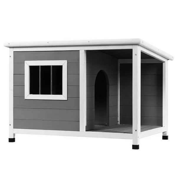 Cozy Wooden Dog Kennel With Built In Window And Awning