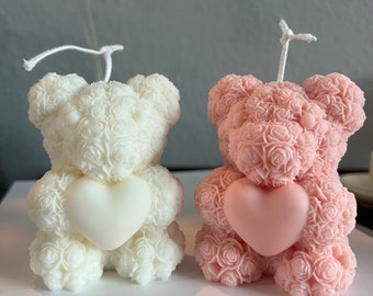 Rose Teddy Bear Candle, Handmade Candle, Soy Wax Candle for Home Decor, Gift, Custom Scents & Colors, Mother's Day Gift, Gift for her