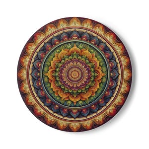 Vibrant Mandala Ceramic Coaster - Home Decor, Gift for Yoga Lovers, Boho Style, Table Accessory, Eco-Friendly