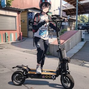 May include: A black electric scooter with a black handlebar and a black seat. The scooter has a black and white logo that says 'DANDI' on the side. The scooter has a black headlight and a black rear light. The scooter has a black footrest and a black wheel with a black tire. The scooter has a black fender and a black frame. The scooter has a black kickstand.