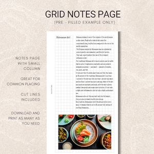 Grid notes page, bujo daily log, notes insert, daily inserts, personal daily grid inserts, personal rings planner, printable planner pages.