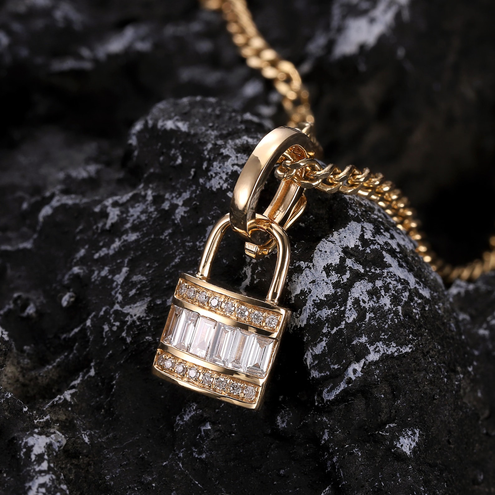 Dainty Pave Diamond Lock Pendant, Gold Heart Lock Necklace, Moissanite ...