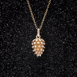 14k Solid Gold Forest Pine Nut Pendant, Art Deco Pine Cone Pendant, Nature Inspired Necklace, Handmade Custom Necklace, Christmas Gift