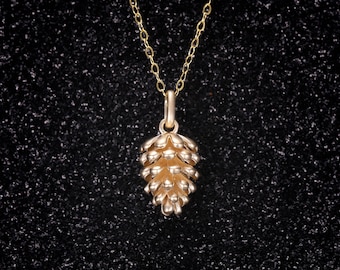 14k Solid Gold Forest Pine Nut Pendant, Art Deco Pine Cone Pendant, Nature Inspired Necklace, Handmade Custom Necklace, Christmas Gift