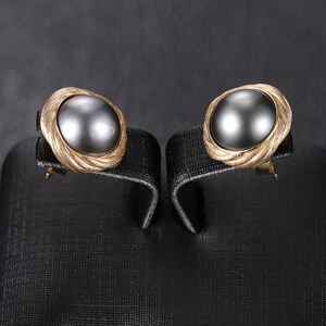 Natural 9mm Tahitian Pearl Stud Earrings, Simple 14K Gold Black Pearl Earrings, Funky Earrings Women, Anniversary Gift, Hypoallergenic Stud