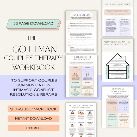 Gottman couples therapy workbook for therapists couples worksheets  relationship house four horsemen couples communication - etsy