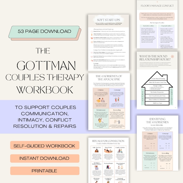 Cahier d'exercices pour thérapie de couple Gottman pour thérapeutes Feuilles d'exercices pour couples Relation House Four Horses Couples Communication