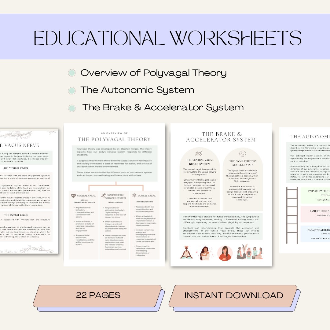 Polyvagal Theory Workbook for Nervous System Regulation Worksheets for ...