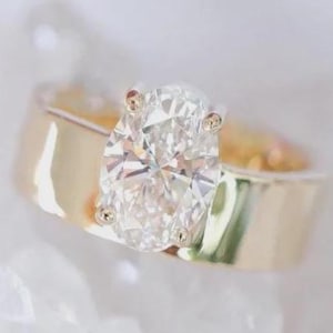 Wide Band 2.0 Ct Oval Engagement Ring For Women, Prong Set Wedding Ring, Unique Thick Band Custom Made Solitaire Ring, 925 Sterling Silver
