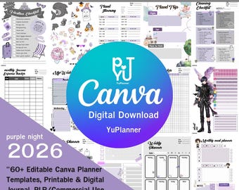 Purple Night Digital Planner 2026-2027, Canva Templates (Digital Download)
