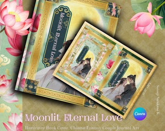 Szablon okładki cyfrowego planera „Moonlight Eternal Love” | Estetyczny motyw orientalnej fantazji | Edytowalny link Canva, natychmiastowy dostęp do pliku PDF