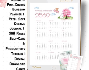 Cherry Blossom Planner: 300-Page Digital Journal (PDF Download, Canva Edit)