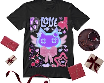 Graphic T-Shirt: Chic Cat, Candy & Stars Design