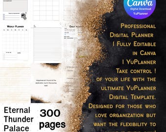2026 Digital Planner: Eternal Thunder Palace, Black & Gold Marble (Printable PDF 8.5x11