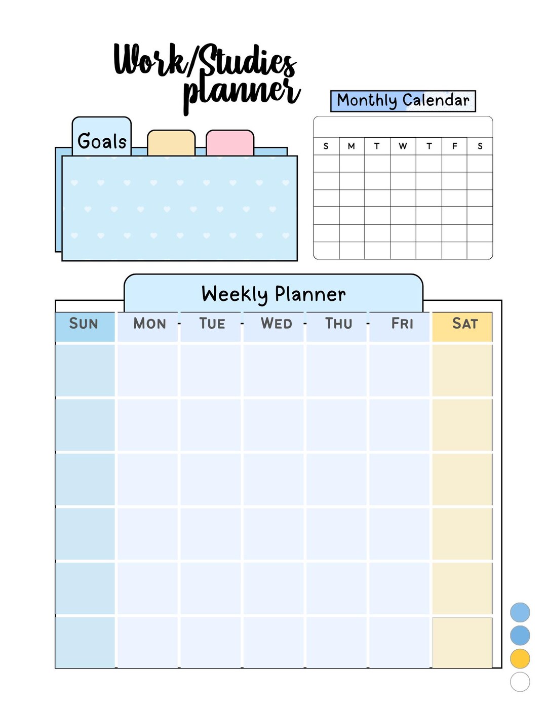 Pastel Work Study Planner | Monthly Weekly Calendar (digital Download ...