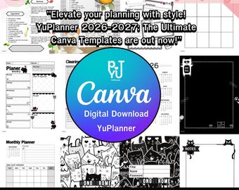 YuPlanner: Monochrome Paws (2026-2027) | 120+ Page Editable Canva & PDF Planner (8.5x11")