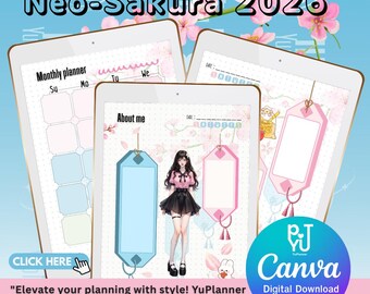 YuPlanner 2026-2027: Neo-Sakura Theme | 70+ Page Editable Canva & PDF Planner (8.5x11")
