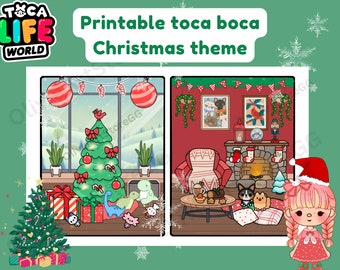 Christmas gifts for kid Printable Toca Boca paper doll house quiet book DIY project Christmas decorated rooms paper-craft for kid activity