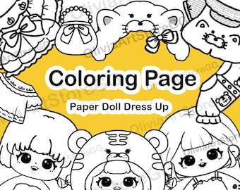 Printable Paper Doll Coloring Page: Dress Up Game (Digital Download)