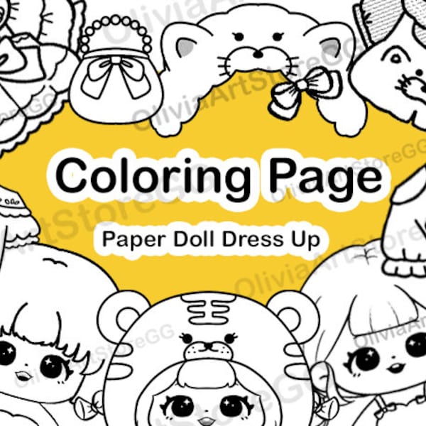 Printable Paper Doll Coloring Page for kids Paper Doll Dress Up Game for Kids' Activity Paper Craft Girl's Game Cotton Doll