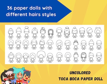 Uncolored Toca Boca Paper Doll With Clothes and Shoes / Quiet 