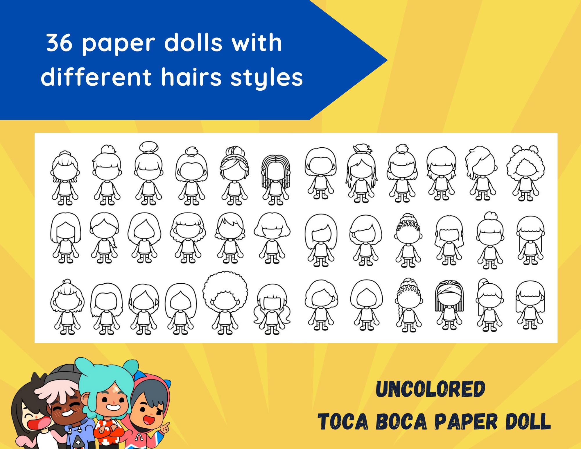 Colored Toca Boca Paper Doll With Different Hairstyle and 