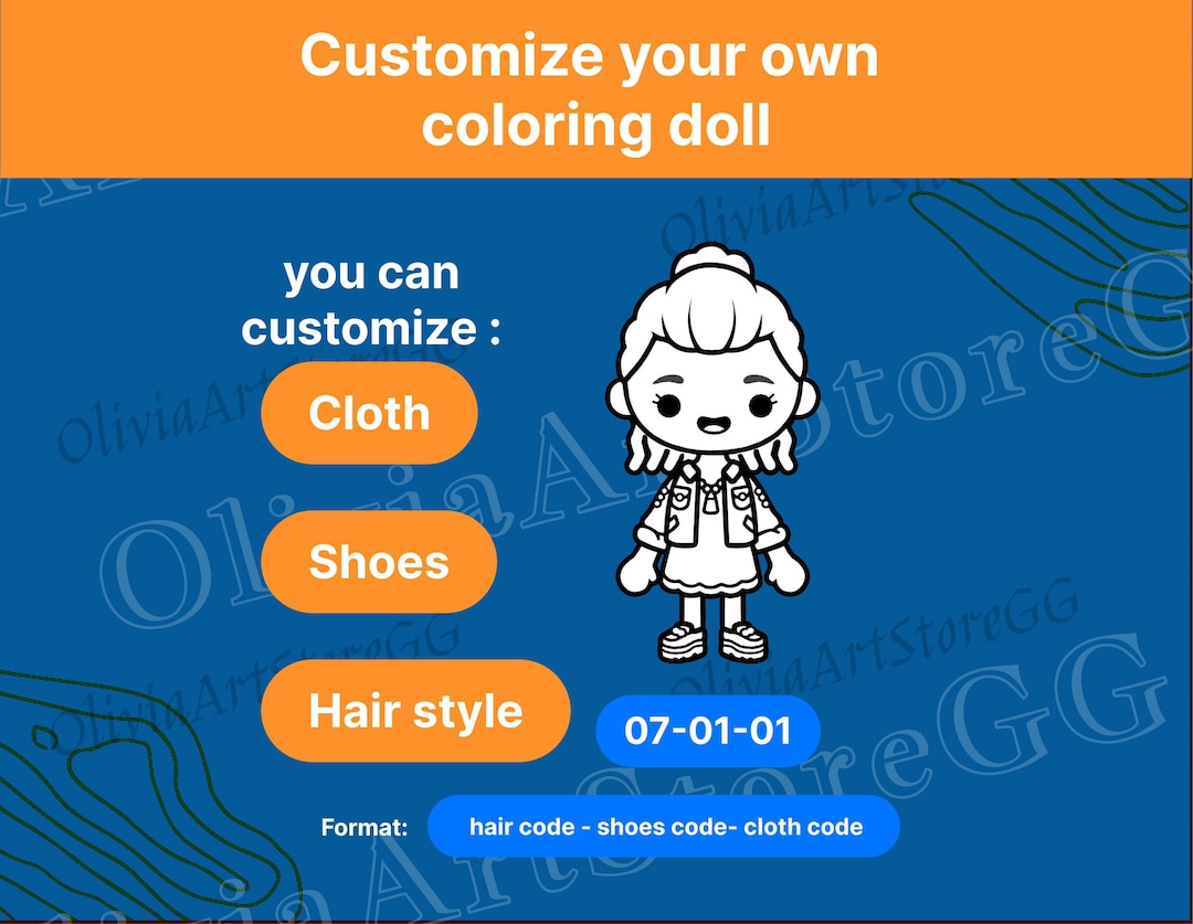 Customizable Toca Boca Coloring Character Made to Order Download Toca Boca Character Hair