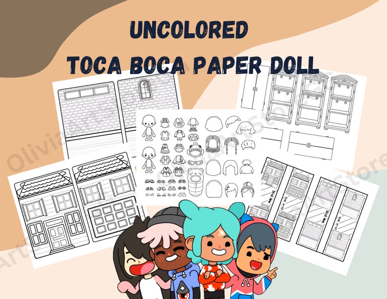 Color Toca Boca Paper Doll With Clothes, House, Room, Wardrobe ...