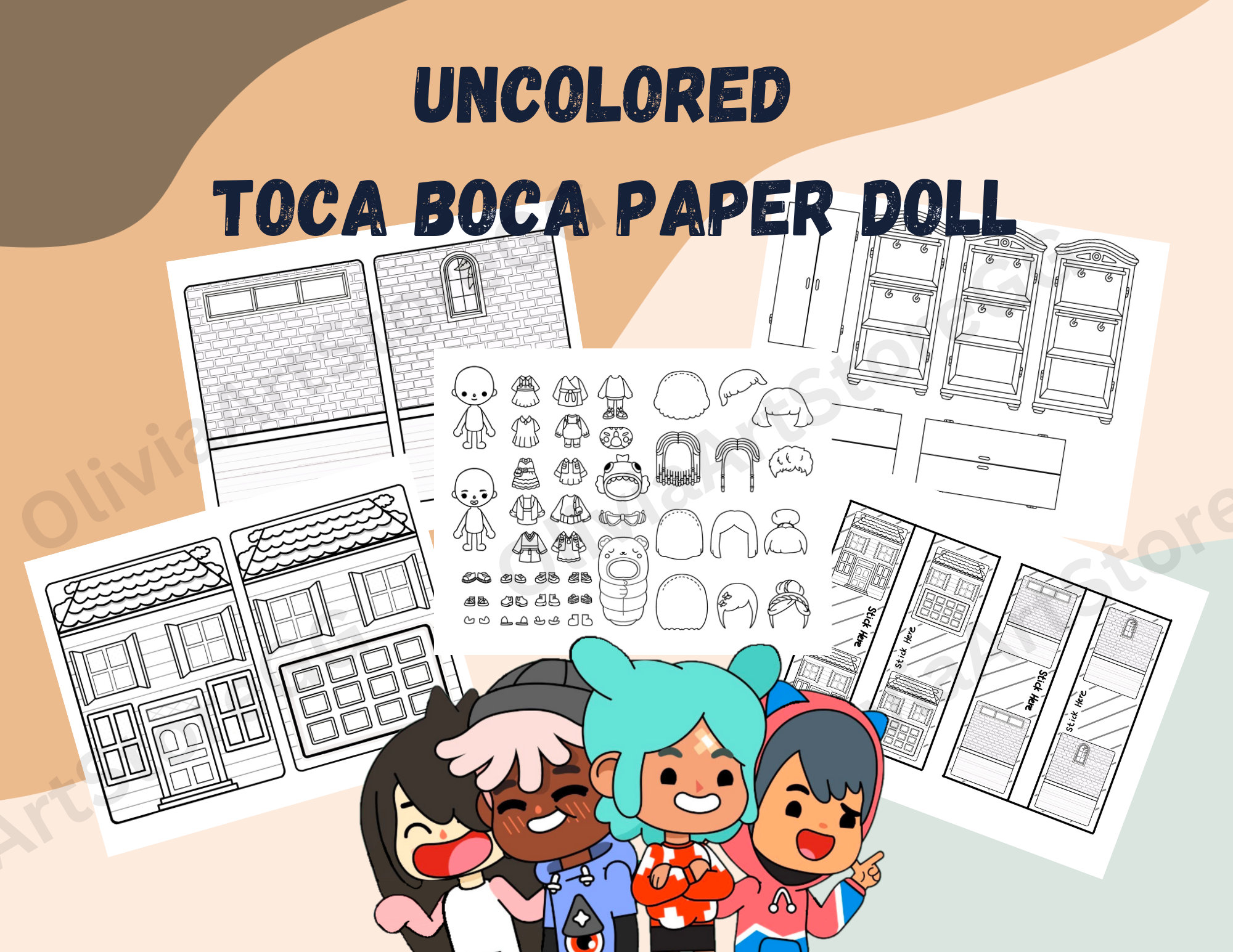 Color Toca Boca Paper Doll with different hairstyles / Coloring page / Toca  Boca papercraft / quiet book pages / Printable Paper Doll