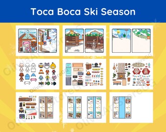 Printable Toca Boca paper doll house quiet book DIY project winter ski activity paper-craft for kid activity