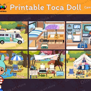 Druckbares Toca Boca Papier Puppenhaus Camping Camper van ruhiges Buch DIY Projekt dekoriertes Papierbasteln für Kind Aktivität Toca Leben Lagerleben