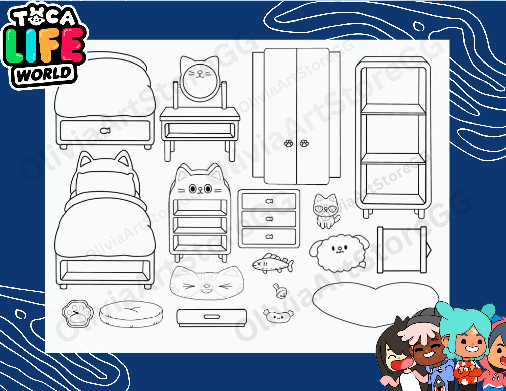 Uncolored Toca Boca Paper Doll House With Furniture Toca Boca Etsy 