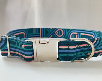 Green 70s Dog Collar — Adjustable, Handmade, Quick Release