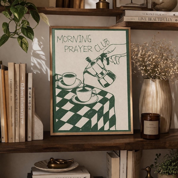 Morning Prayer Club Print | Minimalist Coffee Art (Digital Download)